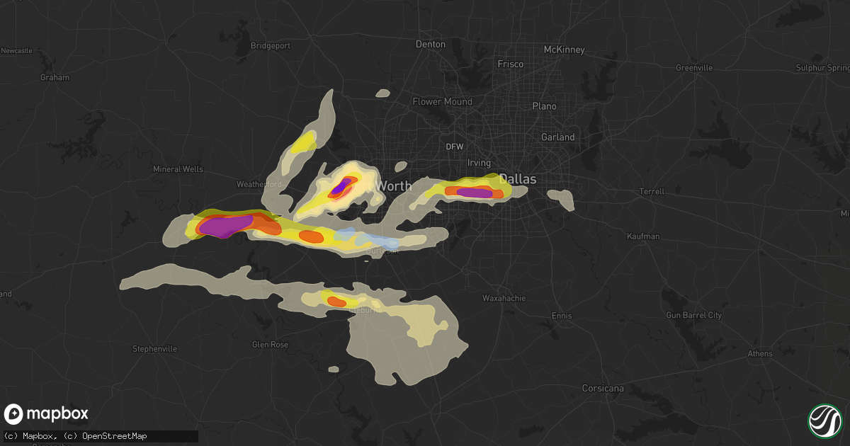 Hail map in Arlington, TX on October 10, 2019