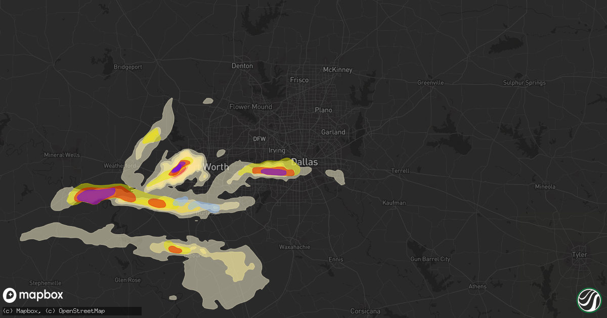 Hail map in Dallas, TX on October 10, 2019
