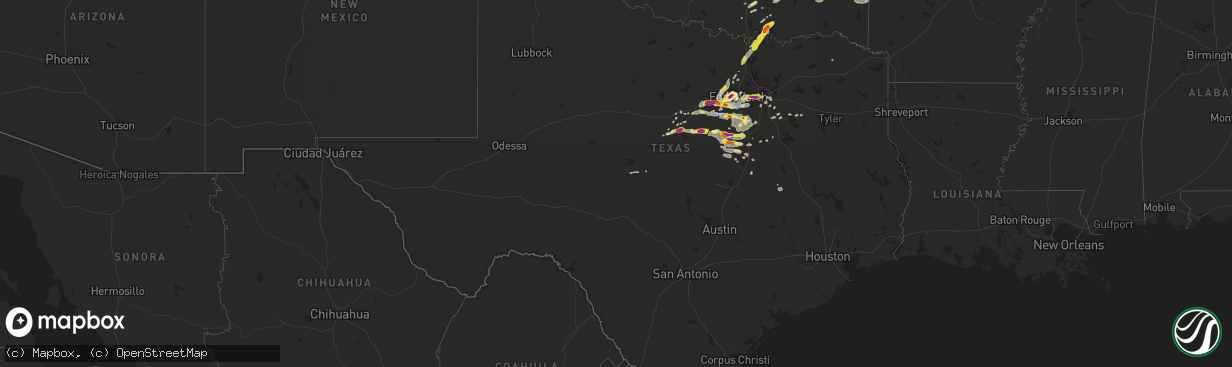 Hail map in Texas on October 10, 2019