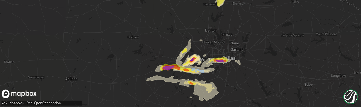 Hail map in Weatherford, TX on October 10, 2019