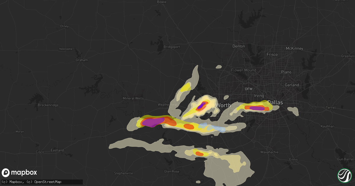Hail map in Weatherford, TX on October 10, 2019