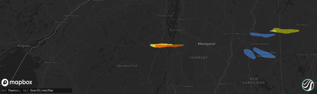 Hail map in Elizabethtown, NY on October 10, 2020