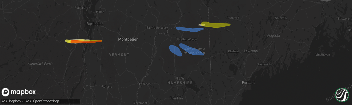 Hail map in Lincoln, NH on October 10, 2020