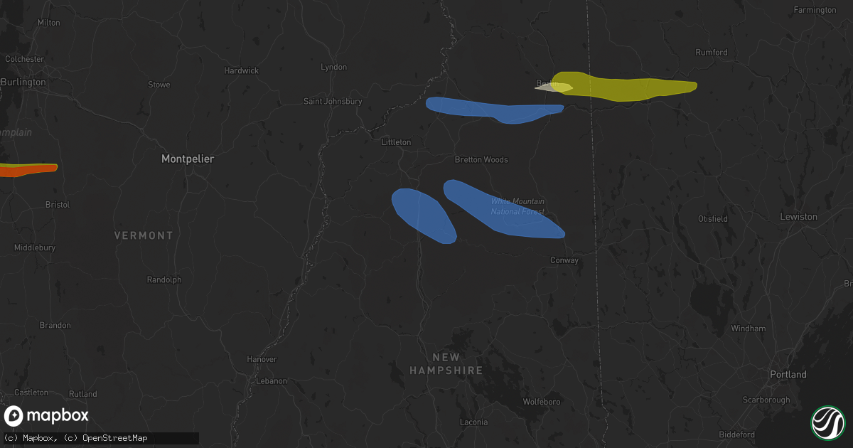 Hail map in Lincoln, NH on October 10, 2020
