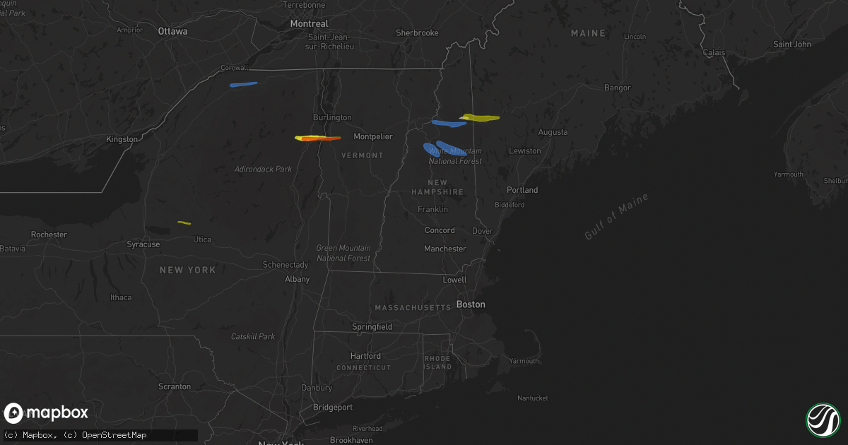 Hail map in New Hampshire on October 10, 2020