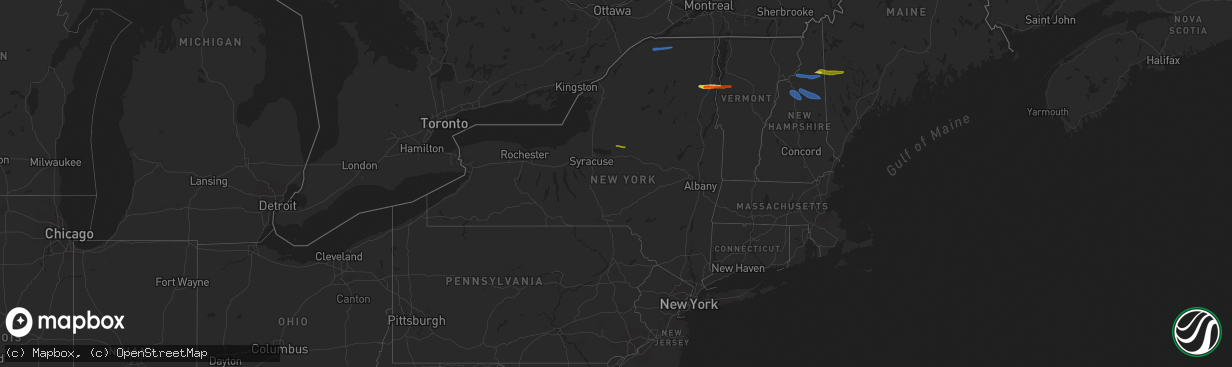 Hail map in New York on October 10, 2020