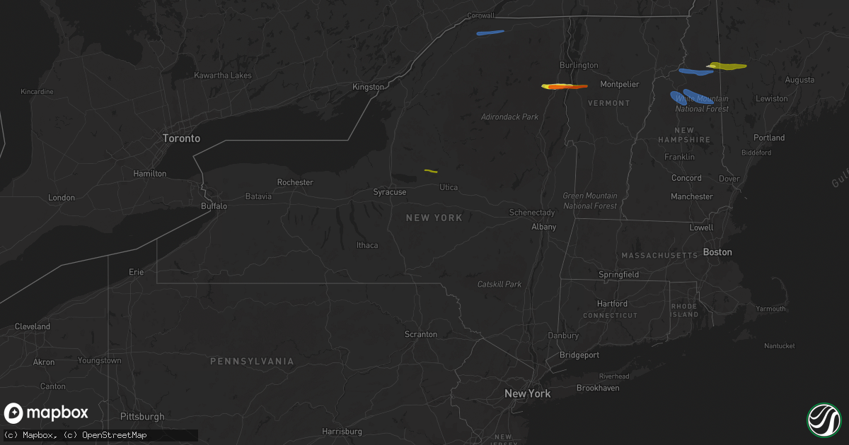 Hail map in New York on October 10, 2020