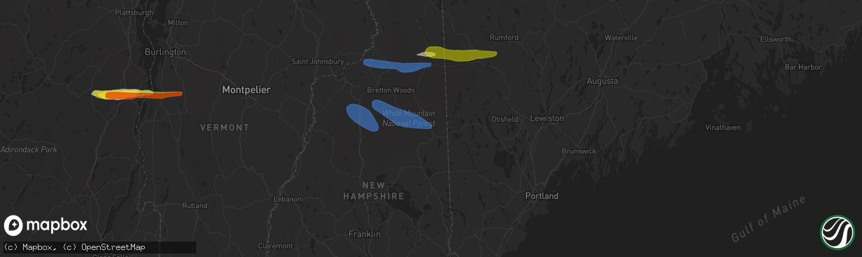 Hail map in North Conway, NH on October 10, 2020