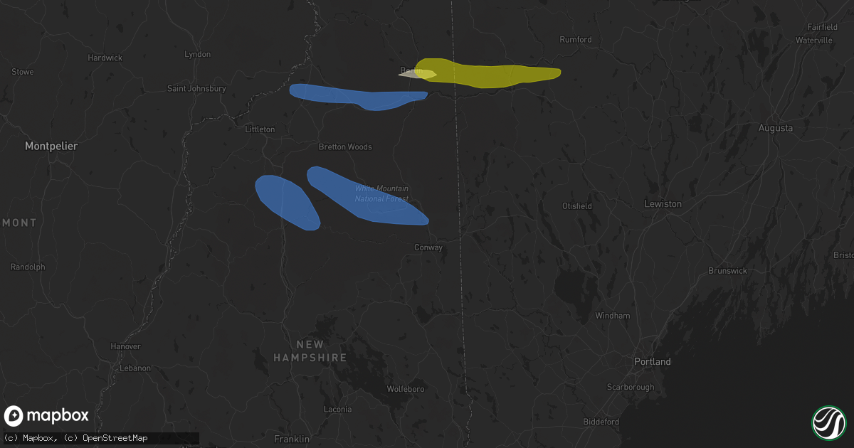 Hail map in North Conway, NH on October 10, 2020