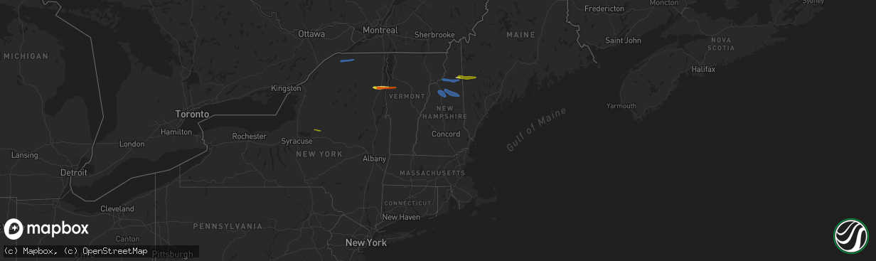 Hail map in Vermont on October 10, 2020