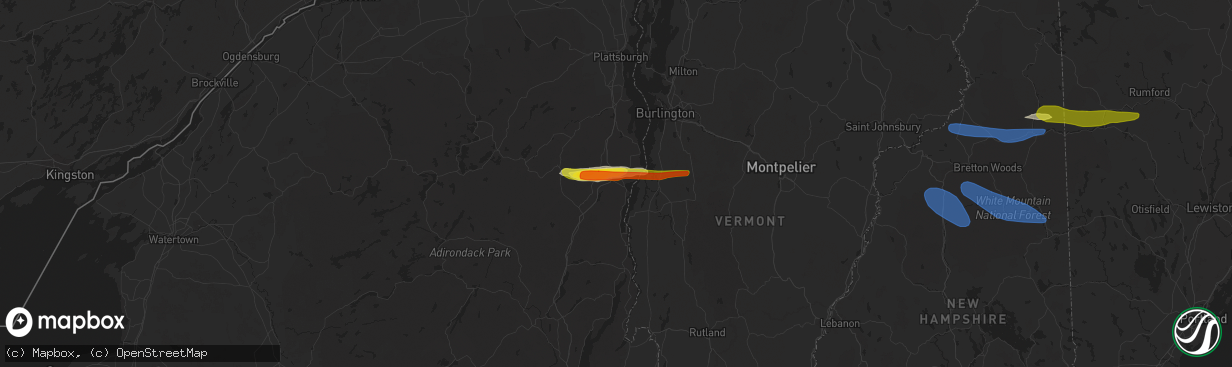 Hail map in Westport, NY on October 10, 2020