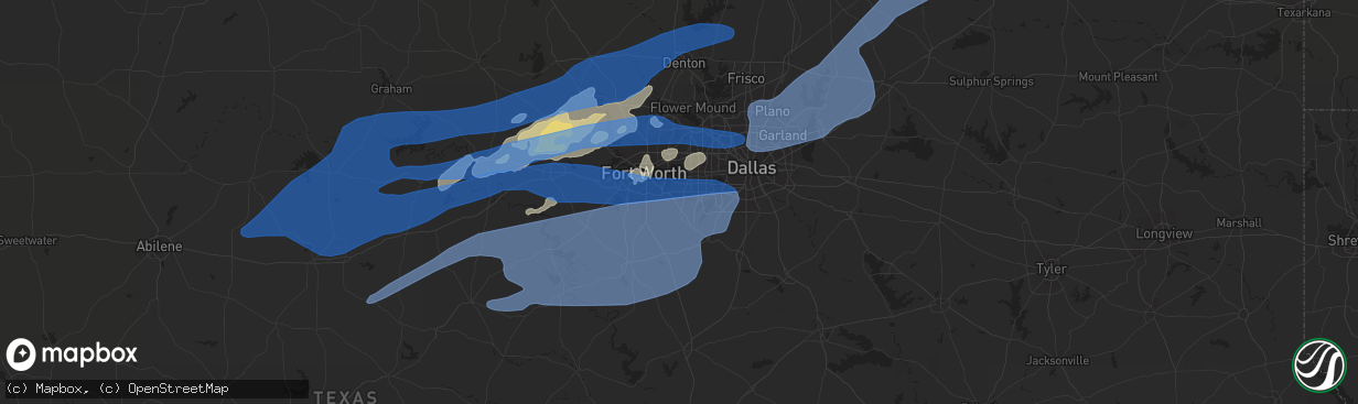 Hail map in Arlington, TX on October 10, 2021