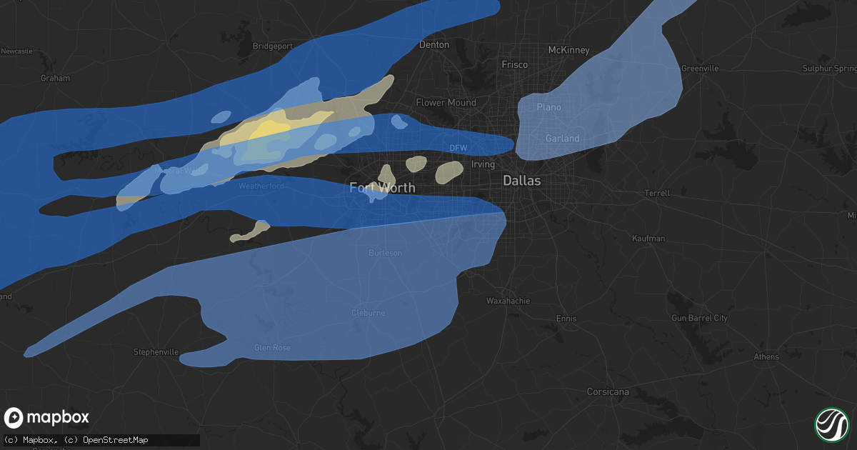 Hail map in Arlington, TX on October 10, 2021