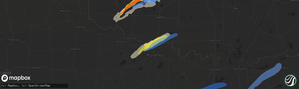 Hail map in Burkburnett, TX on October 10, 2021