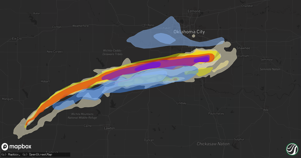 Hail map in Chickasha, OK on October 10, 2021