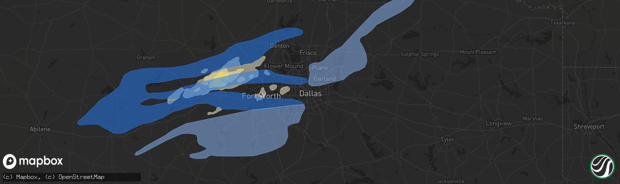 Hail map in Dallas, TX on October 10, 2021