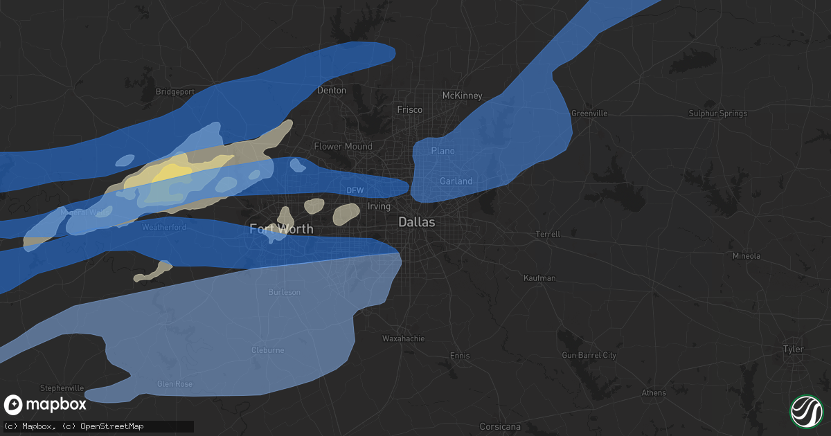 Hail map in Dallas, TX on October 10, 2021