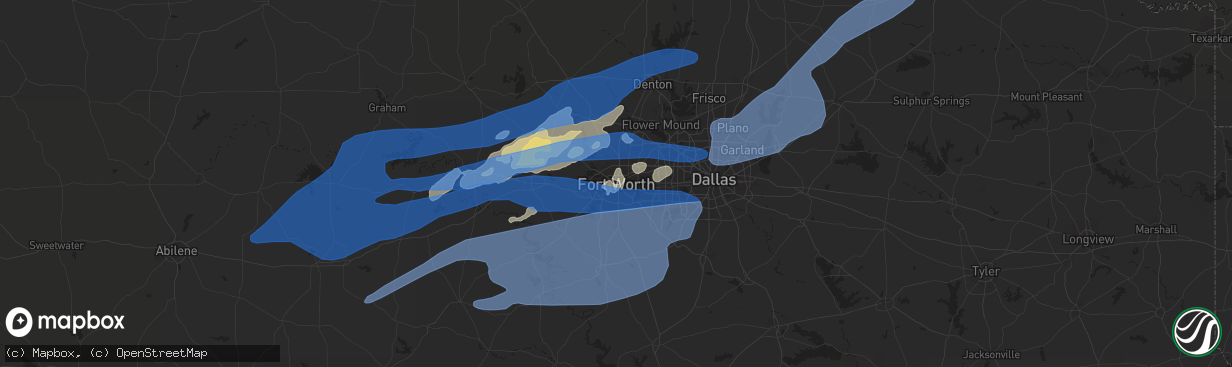 Hail map in Fort Worth, TX on October 10, 2021