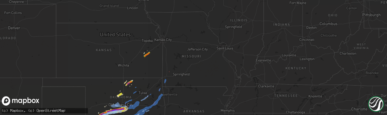 Hail map in Missouri on October 10, 2021