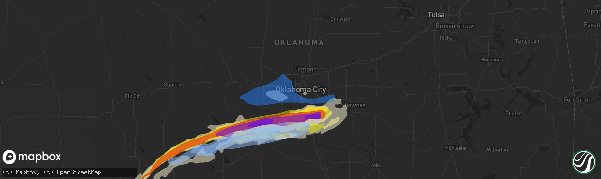 Hail map in Oklahoma City, OK on October 10, 2021