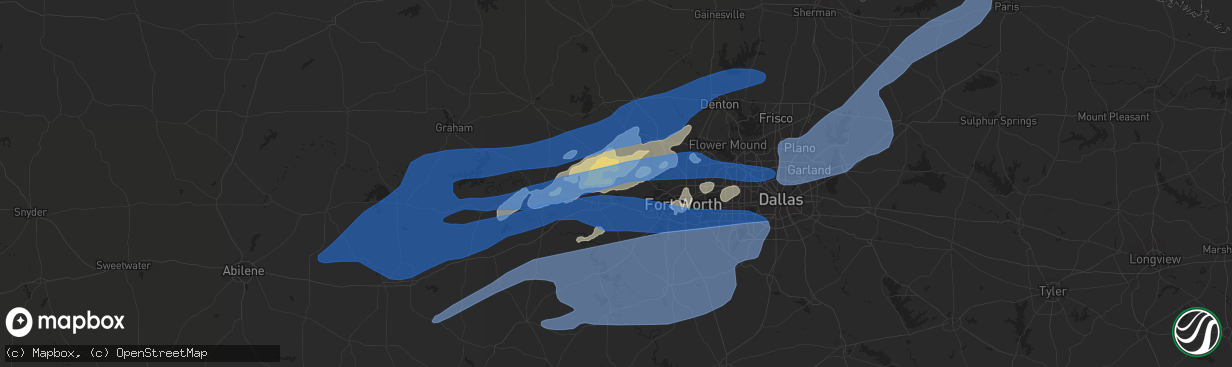 Hail map in Weatherford, TX on October 10, 2021