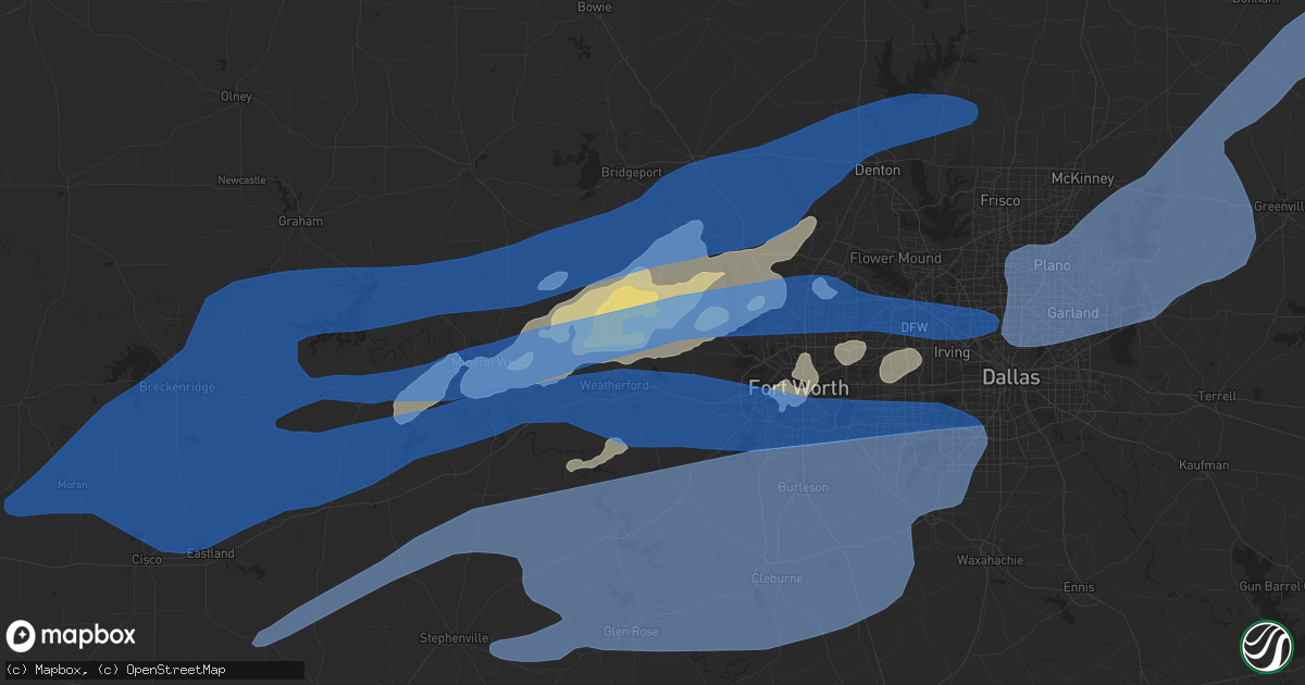 Hail map in Weatherford, TX on October 10, 2021