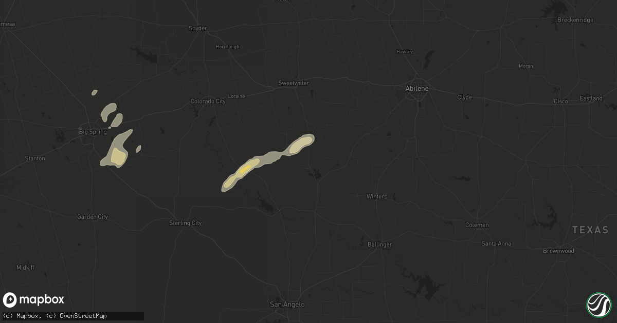 Hail map in Blackwell, TX on October 10, 2022