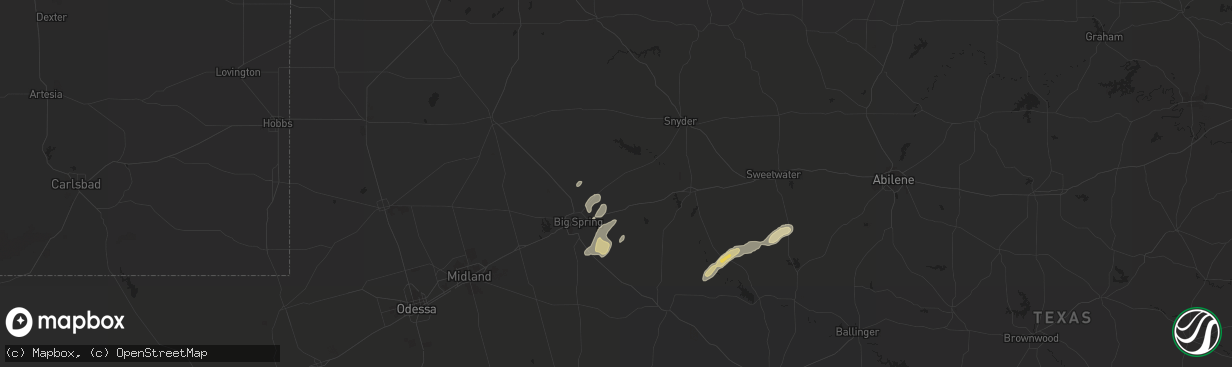 Hail map in Coahoma, TX on October 10, 2022