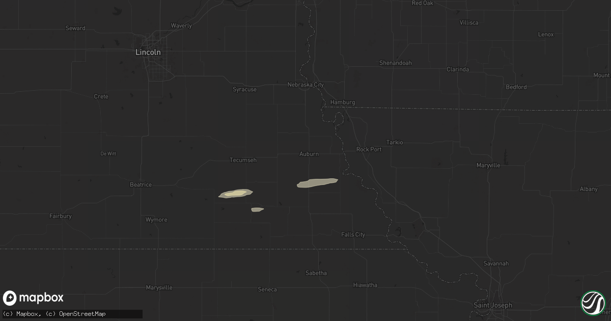 Hail map in Auburn, NE on October 10, 2023
