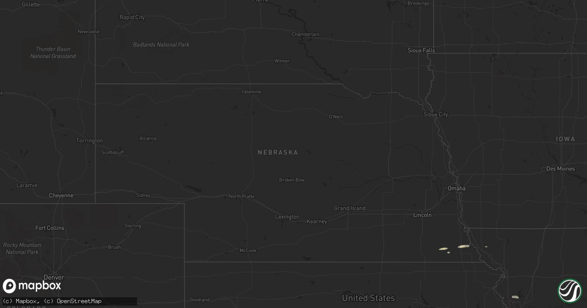 Hail map in Nebraska on October 10, 2023
