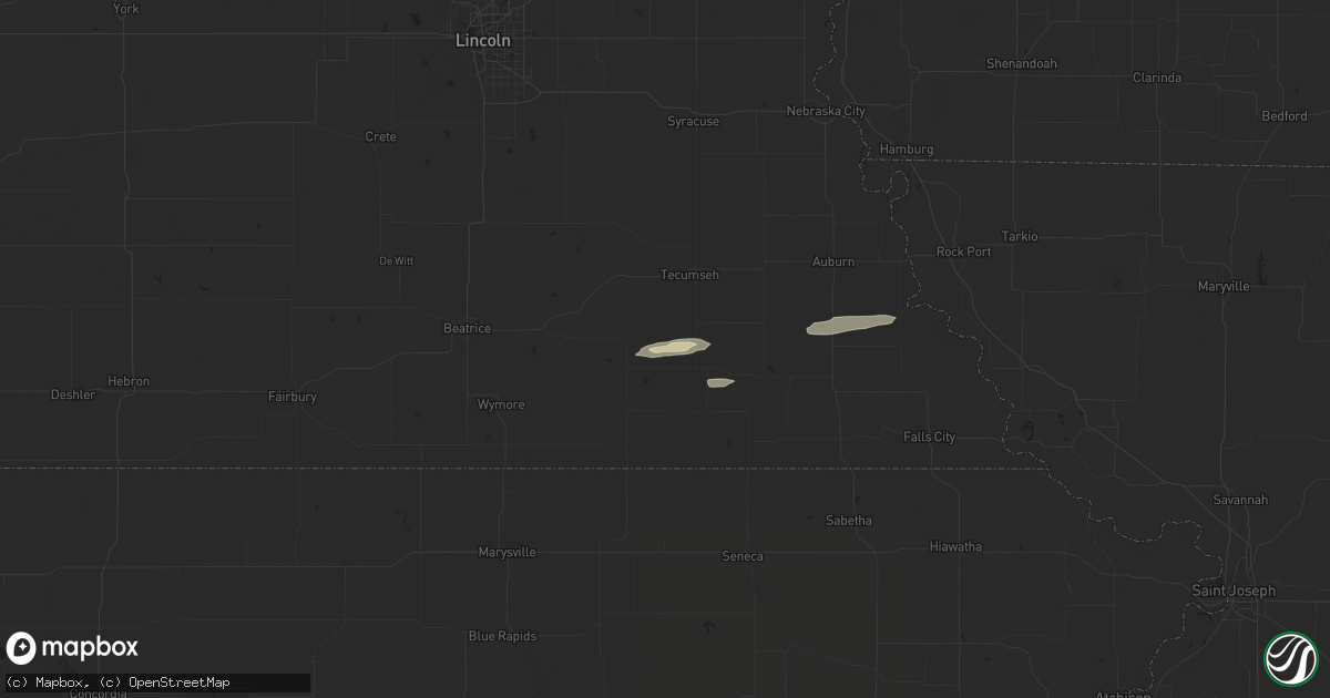 Hail map in Steinauer, NE on October 10, 2023
