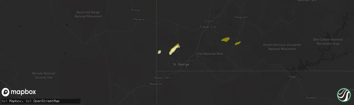 Hail map in Dammeron Valley, UT on October 10, 2025