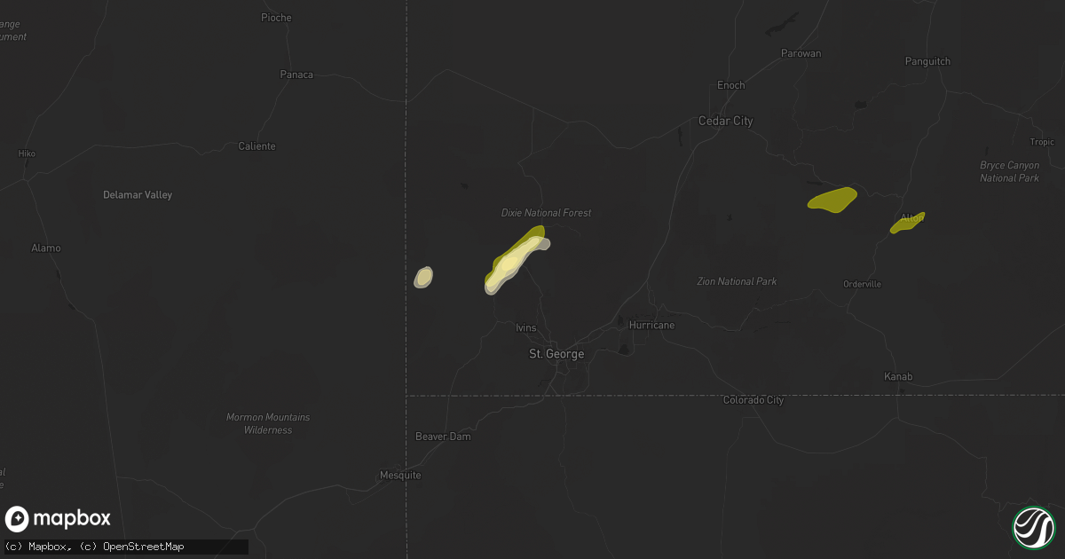 Hail map in Dammeron Valley, UT on October 10, 2025
