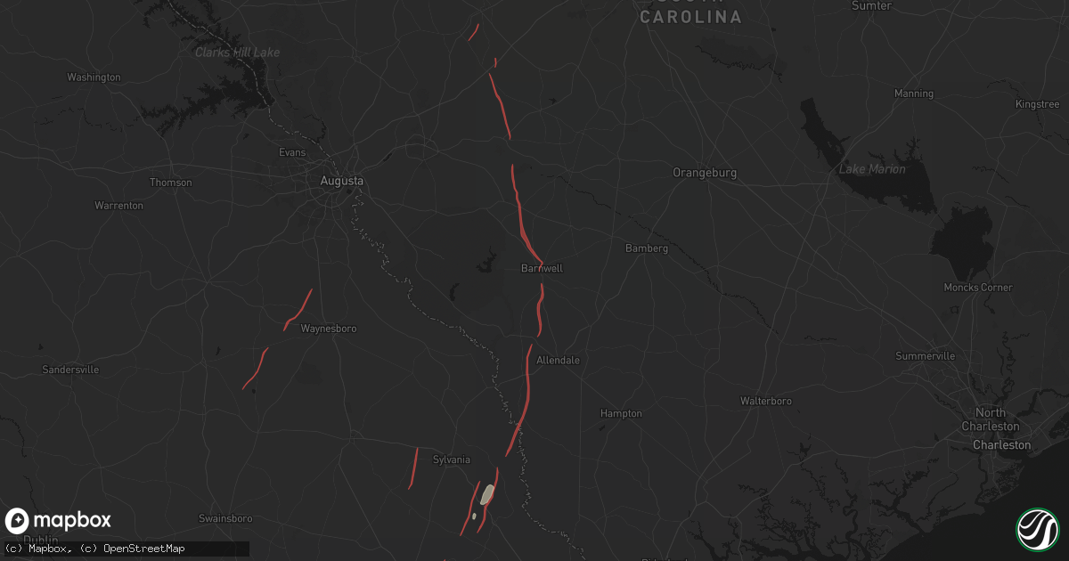 Hail map in Barnwell, SC on October 10, 2026