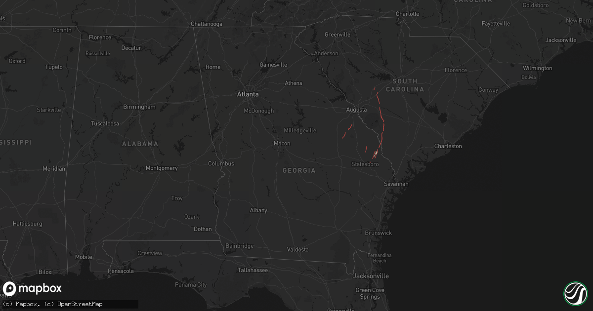 Hail map in Georgia on October 10, 2026