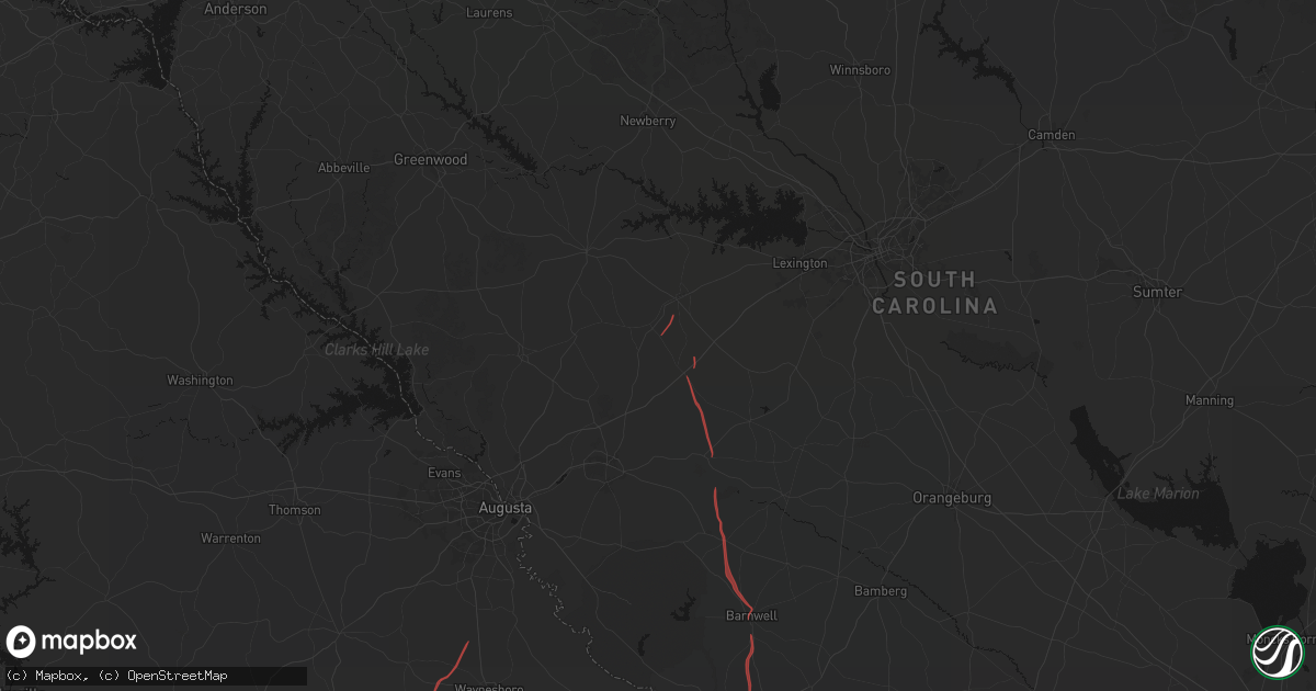 Hail map in Monetta, SC on October 10, 2026