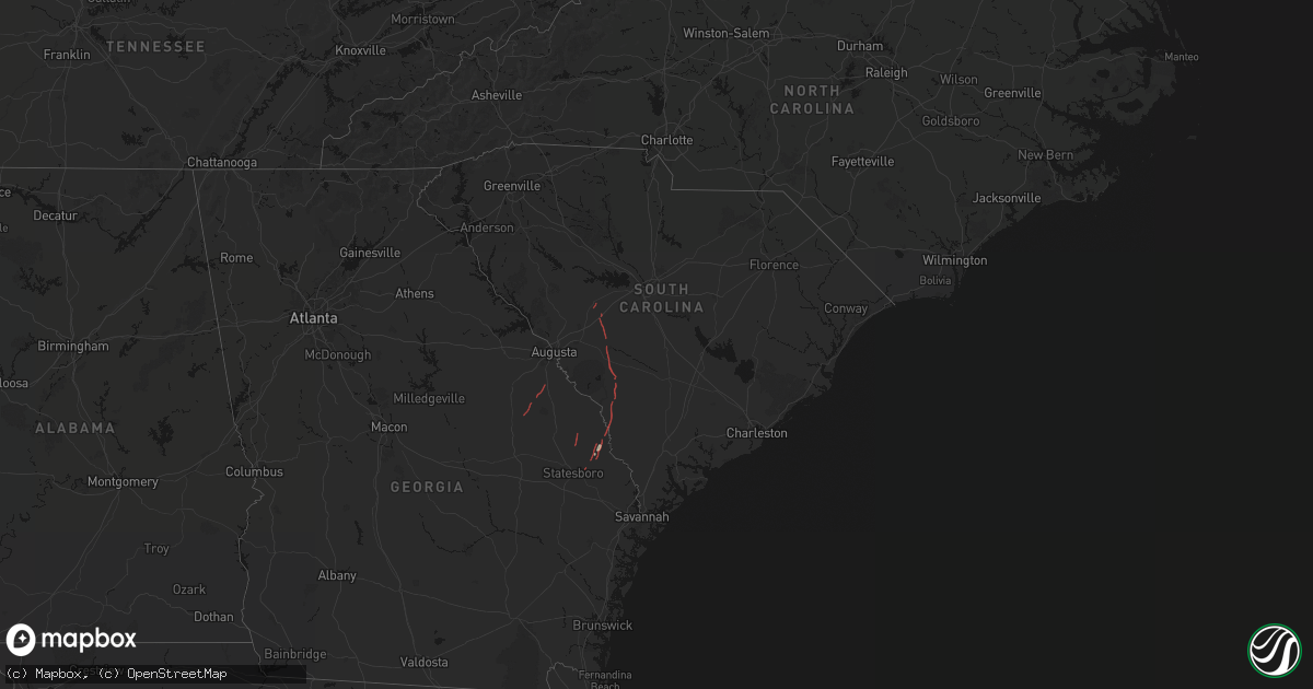 Hail map in South Carolina on October 10, 2026