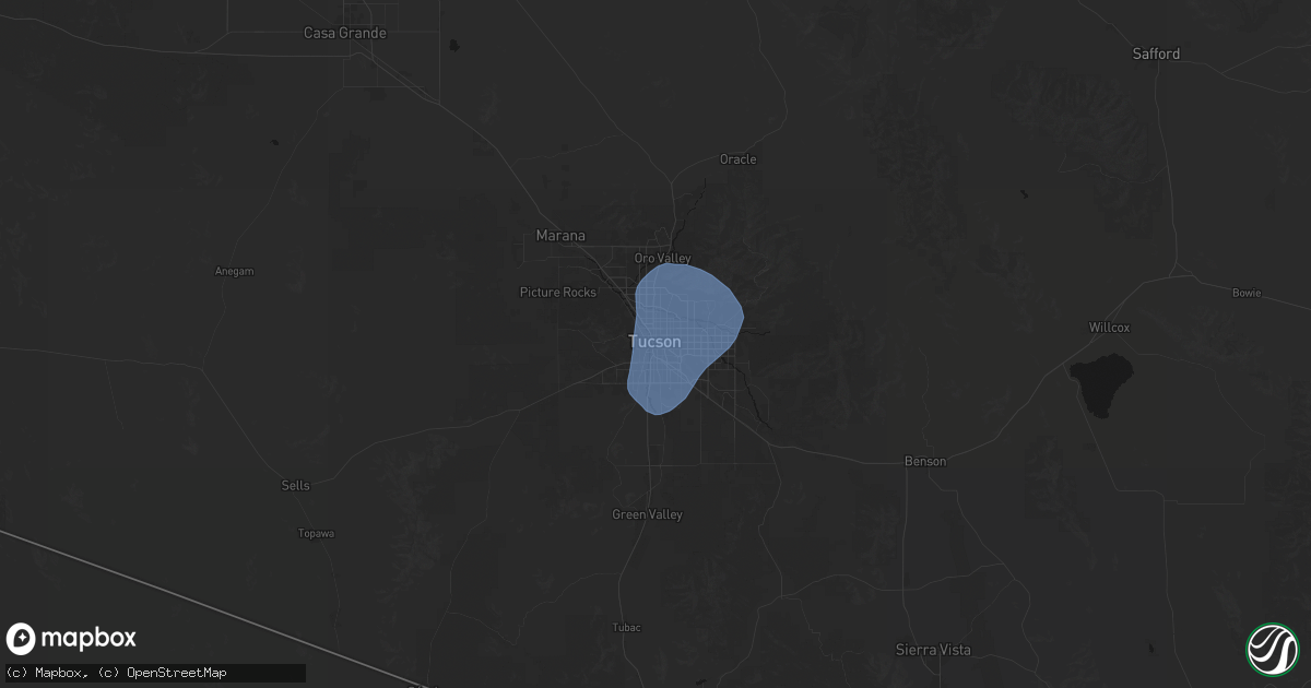 Hail map in Tucson, AZ on October 10, 2026