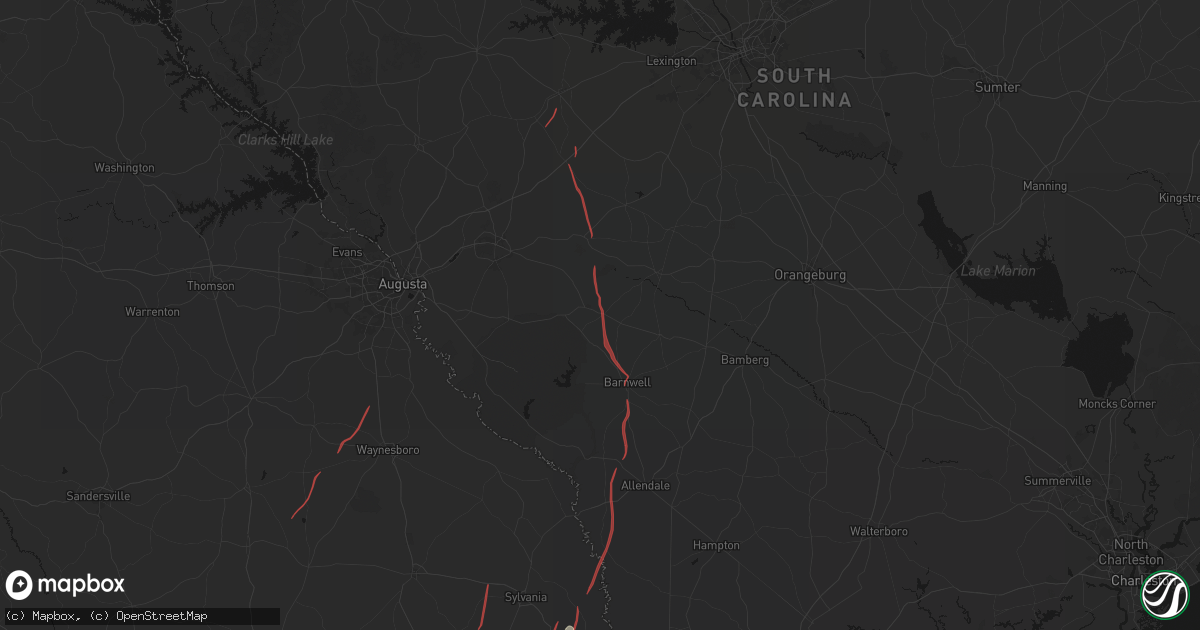 Hail map in Williston, SC on October 10, 2026