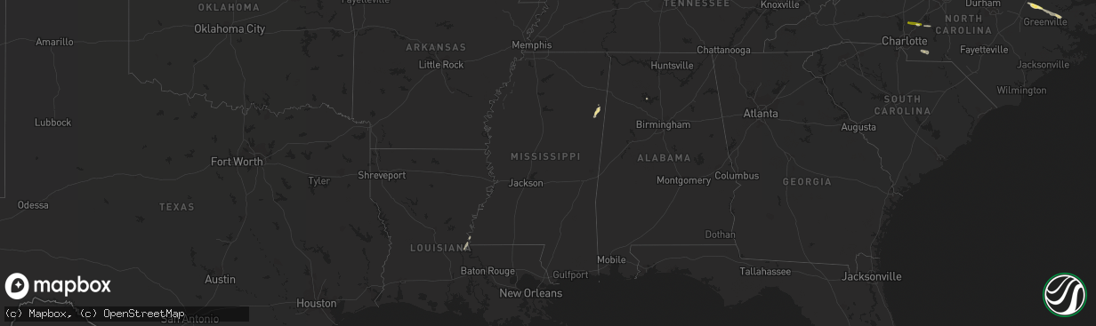 Hail map in Mississippi on October 11, 2014