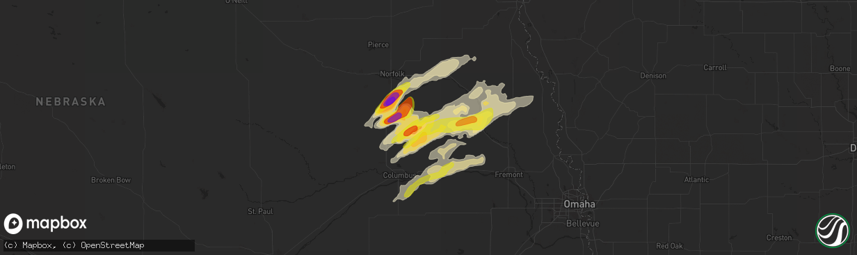 Hail map in Clarkson, NE on October 11, 2020