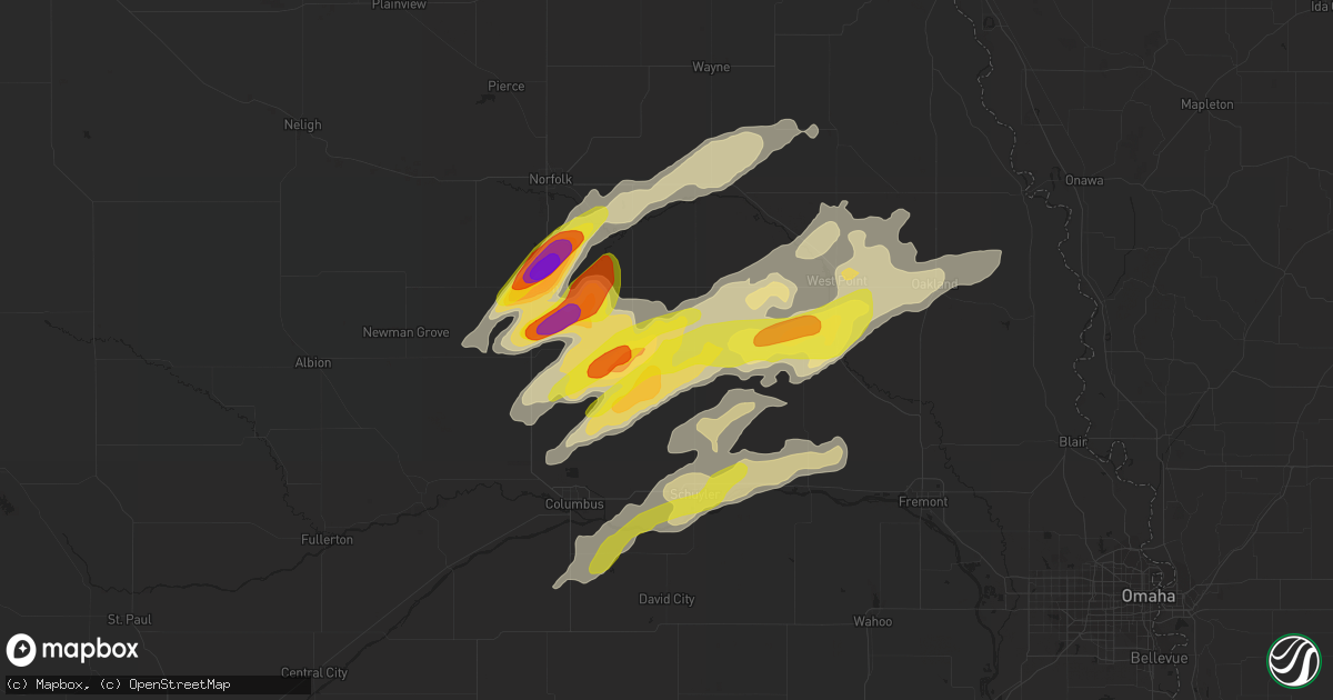 Hail map in Clarkson, NE on October 11, 2020