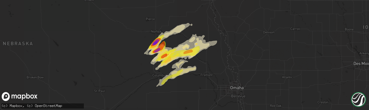 Hail map in Dodge, NE on October 11, 2020