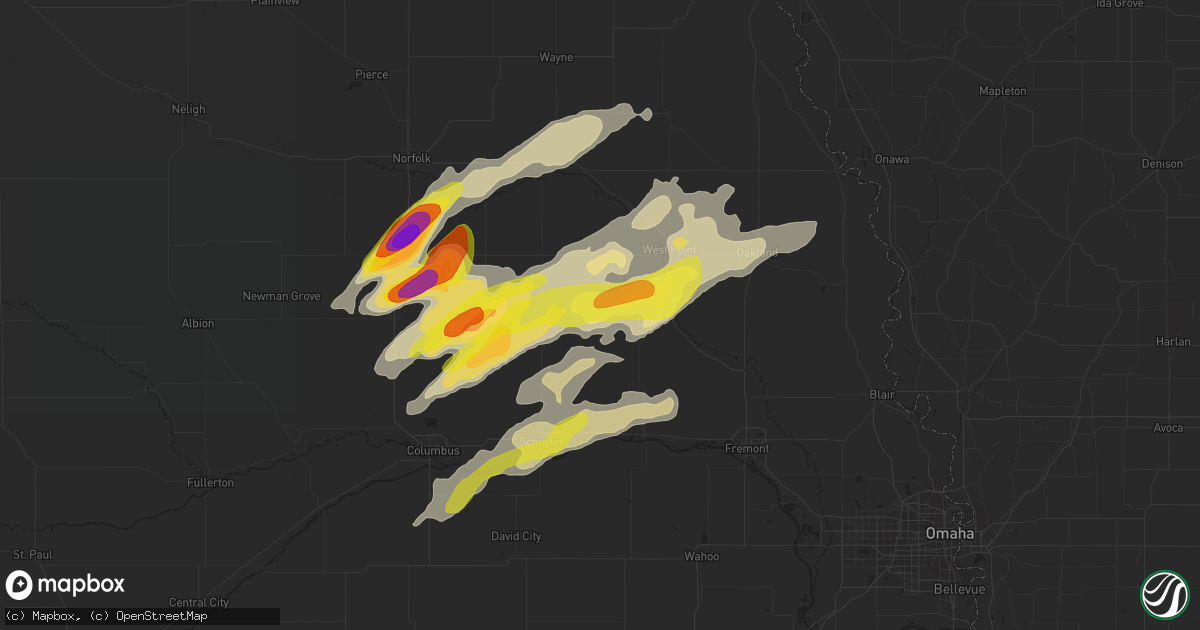 Hail map in Dodge, NE on October 11, 2020