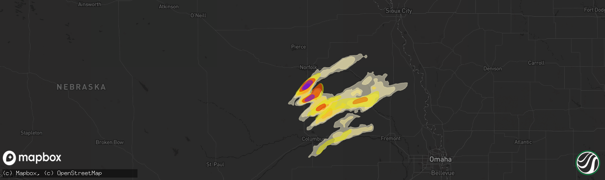 Hail map in Madison, NE on October 11, 2020