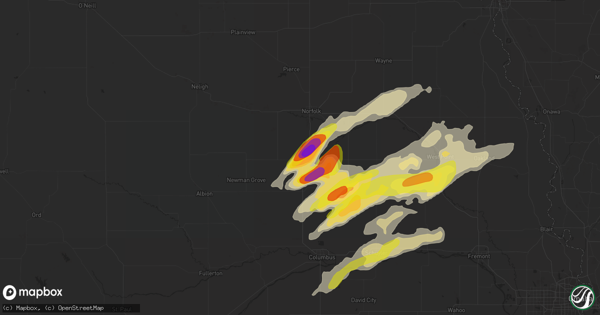 Hail map in Madison, NE on October 11, 2020