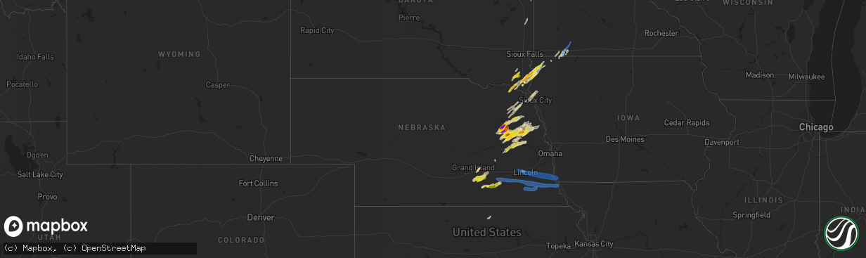 Hail map in Nebraska on October 11, 2020