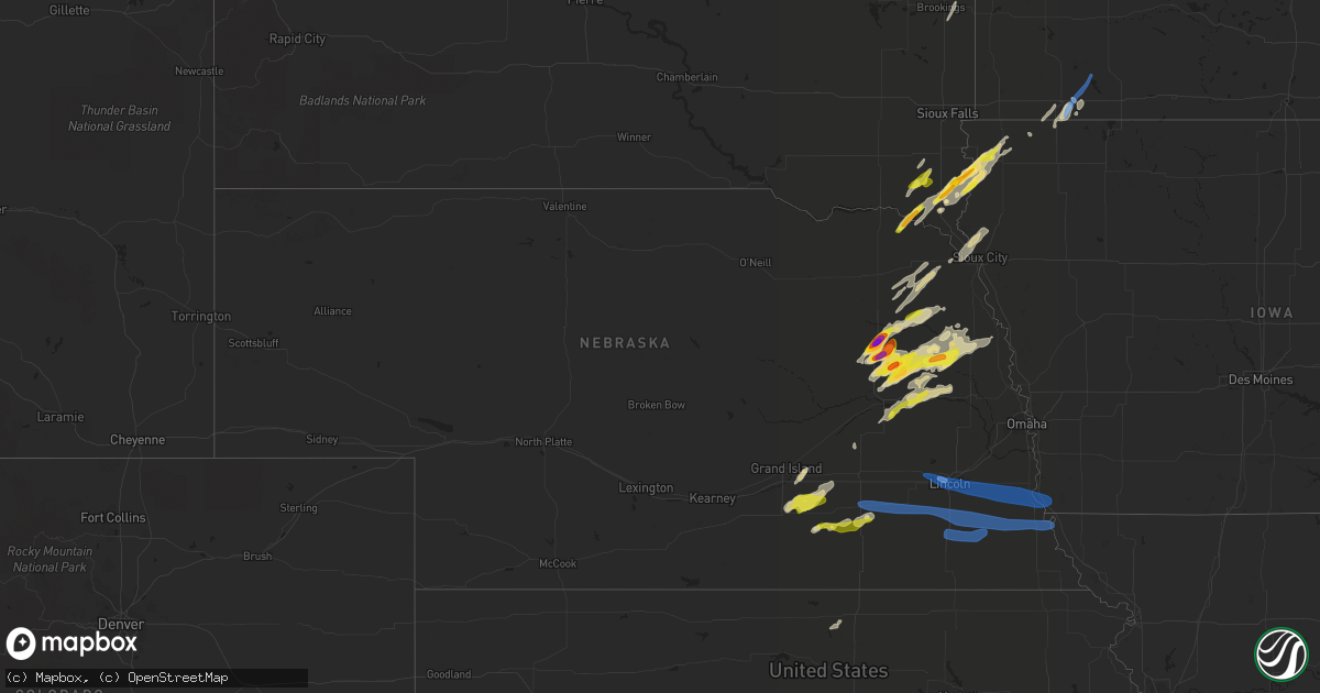 Hail map in Nebraska on October 11, 2020