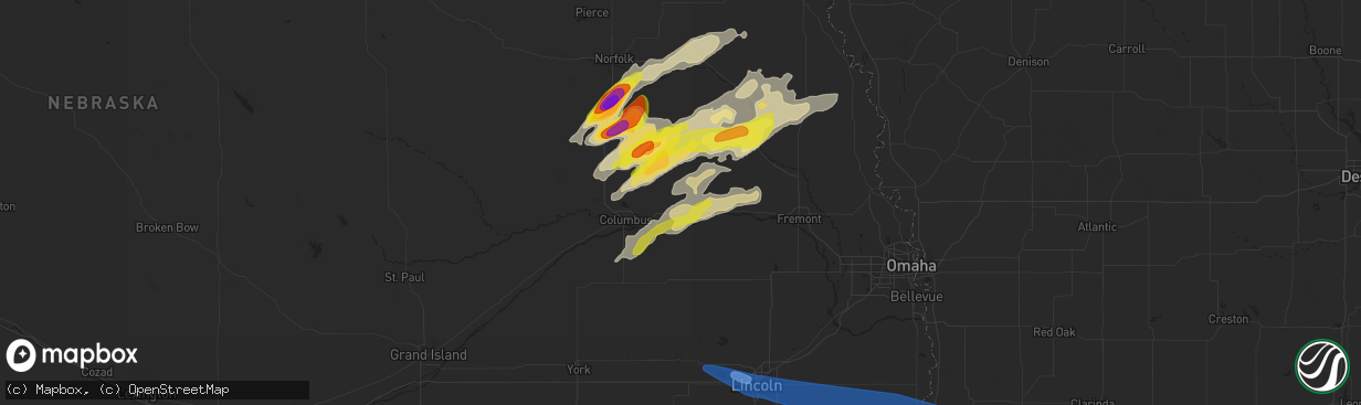 Hail map in Schuyler, NE on October 11, 2020