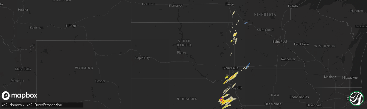 Hail map in South Dakota on October 11, 2020